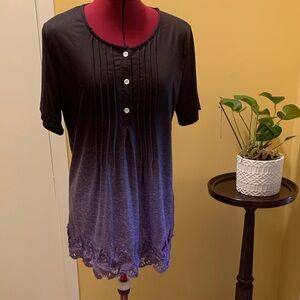 NoraCora Women's Purple Gradient Tunic Top with lace hemline